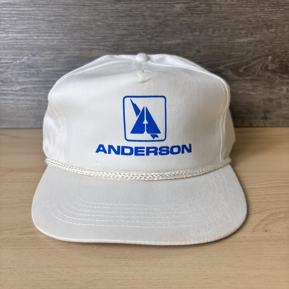 Anderson Hat Cap Snap Back White Blue Graphic Promo Advertising Mens One Size